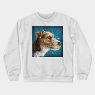 Painting of a Parson Russell Terrier on a Blue Background Crewneck Sweatshirt